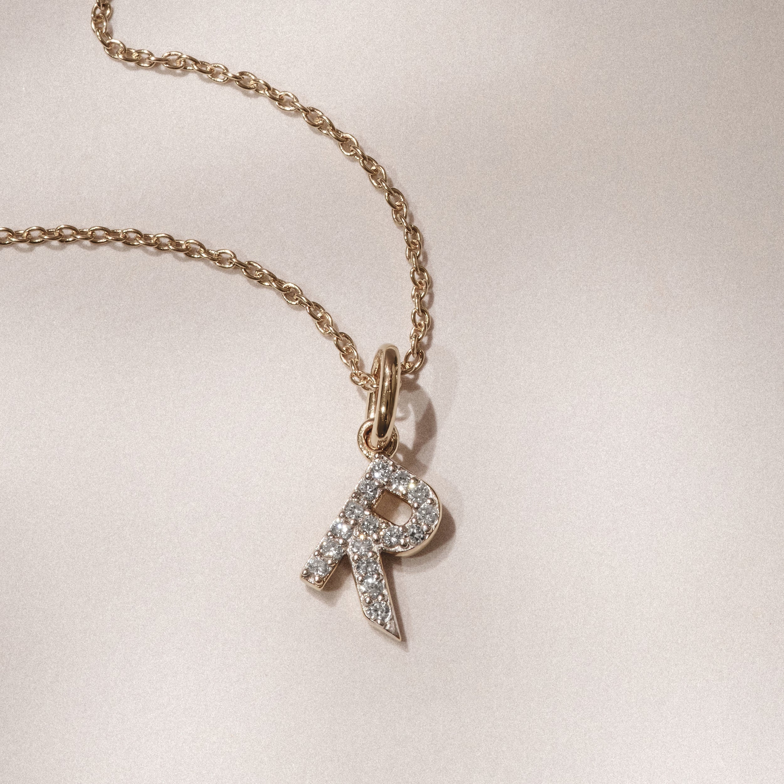 Love Letter Initial R Lab Diamond Necklace set in 18K Gold Vermeil